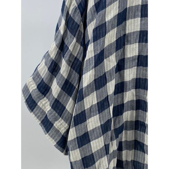 STELLAE DUX Women's Navy Blue-White Checkered Seersucker Button-Up Top SZ XL - Picture 4 of 11